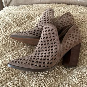 Vince Camuto perforated booties in Greige. Only worn a couple of times!
